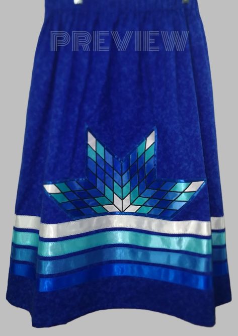 Blue Ribbon Skirts Native American, Native Applique Patterns, Ribbon Dress Native American, Ribbon Skirts Pattern, Native American Quilt Patterns, Native Clothes, Ribbon Dresses, American Indian Clothing, Leather Belt Crafts