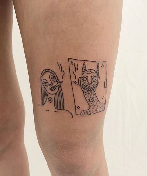 Trust nobody 〰️➰〰️ Thigh Tat, Arm Tats, Funky Tattoos, Tattoo Inspiration Men, American Tattoos, Small Tattoos For Guys, Tattoo Style Drawings, Little Tattoos, Minimalist Tattoo