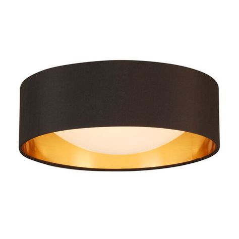 EGLO Orme Black and Gold LED 12-Inch Flush Mount 204717A | Bellacor Gold Ceiling Lamp, Eglo Lighting, Gold Ceiling, Metal Canopy, Semi Flush Lighting, Gold Interior, Led Flush Mount, Black Exterior, Flush Mount Lighting