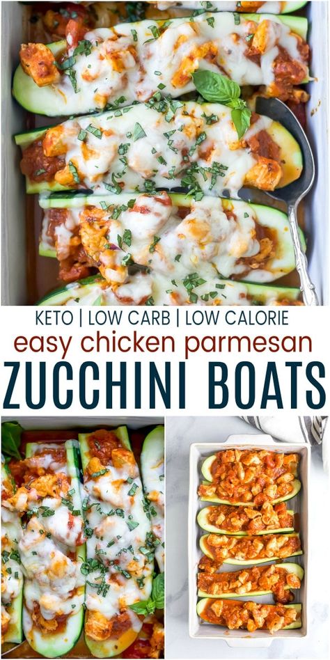 Chicken Parmesan Stuffed Zucchini Boats, Chicken Parmesan Zucchini Boats Recipe, Zucchini Boats Chicken Parmesan, Low Calorie Zucchini Boats, Chicken Parmesan Zucchini Boats, Low Carb High Protein Dinner, Healthy Chicken Parmesan, Mediterranean Foods, Keto Dishes