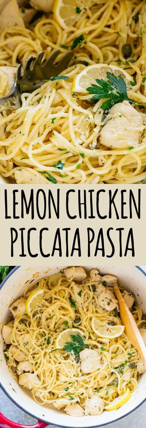 Lemon Chicken Pasta Recipes Healthy, One Pot Chicken Piccata Pasta, Lemon Pasta With Capers, Pasta With Lemon And Capers, Chicken Capers Pasta, Light Lemon Chicken Pasta, Chicken Piccata Recipe With Pasta, Light Chicken And Pasta Recipes, Lemon Chicken Fettuccine Pasta