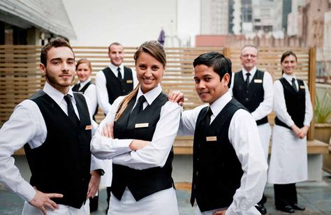 Waiter Uniform Design, Restaurant Dress, Drama For Kids, Waiter Uniform, Hotel Jobs, Classic Hotel, Blessing Bags, Women Wearing Ties, Hospitality Uniform