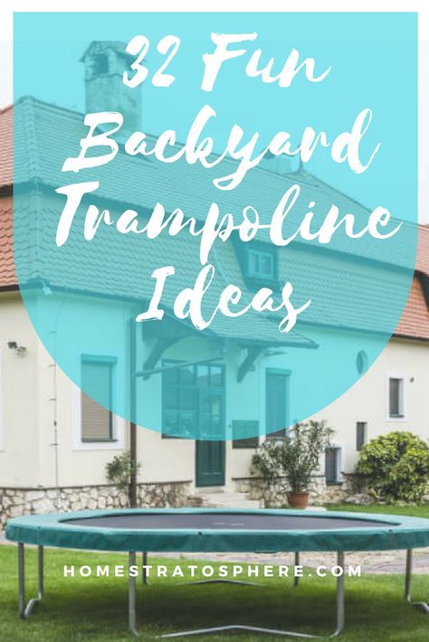 Backyard with large round trampolone. #trampoline #backyardideas Landscaping Under Trampoline Ideas, Trampoline Area Ideas Backyards, Trampoline Backyard Ideas, Backyard Trampoline Ideas, Trampoline Landscape Ideas, Under Trampoline Ideas, Trampoline Landscaping, Private Playground, Trampoline Ideas