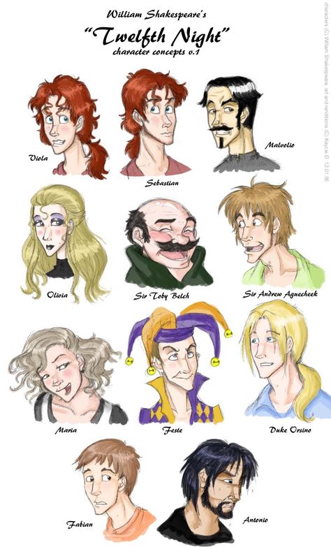 This is a nice cartoon drawing of all the characters. It does a good job representing them. Twelfth Night Shakespeare, Romeo And Juliet Characters, Shakespeare Characters, Literature Notes, Clue Board, English Literature Notes, Clue Board Game, Teaching Shakespeare, Thinking Process