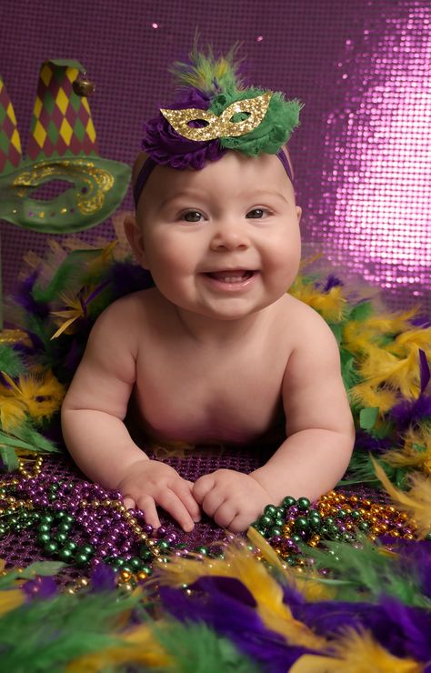 Mardi Gras Baby Photo Shoot, Baby Mardi Gras Photoshoot, Mardi Gras First Birthday Party, Mardi Gras Baby Announcement, Mardi Gras Party Costume, Mardi Gras Attire, Baby Mardi Gras Outfit, Baby Pageant, Mardi Gras Photos