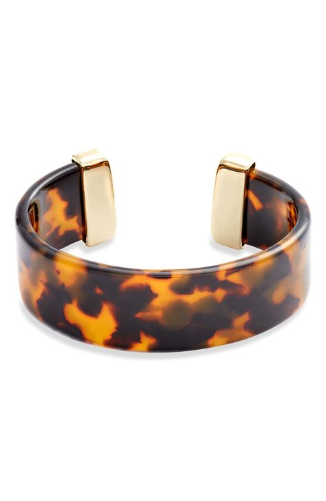 Bring a '90s-inspired feel to ensembles with this tortoiseshell-pattern cuff bracelet. 1 1/8" width Acetate/recycled metal Imported Tortishell Earrings, Tortoise Shell Accessories, Shell Accessories, Brown Colour, 90s Inspired, Recycled Metal, Animal Prints, Tortoise Shell, Christmas List