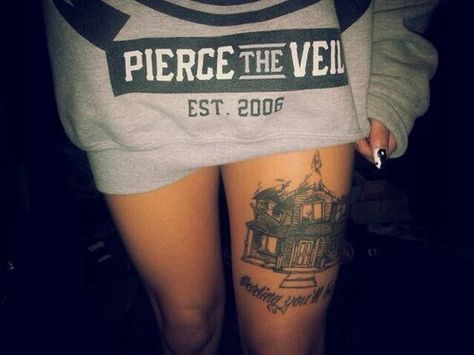 Getting this. Like legit. If i still want it in 10 years im getting it, or another band thing ~Hayley Pierce The Veil Collide With The Sky Tattoo, Darling You’ll Be Okay Ptv Tattoo, Ptv Tattoo Ideas, Collide With The Sky Tattoo, Ptv Tattoo, Veil Tattoo, Pierce The Veil Tattoos, Sky Tattoo, Sky Tattoos