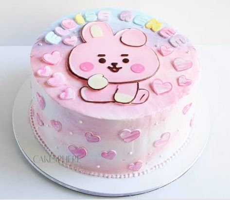 Cooky Cake Bt21, Korean Cake Bt21, Korean Cake Bts, Kpop Birthday Cake Ideas, Jungkook Birthday Cake, Jungkook Cake Ideas, Jungkook Cake, Bt21 Cake, Army Cake