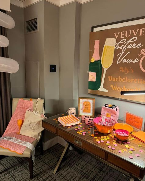 A bachelorette banner complete with all the details 🧡✨🩷 #veuveclicquot #veuvebeforevows #bacheloretteparty #banners Bachelorette Banner, Veuve Clicquot, July 15, The Bee, The Details, Bachelorette Party, Instagram A, Banners, Bee