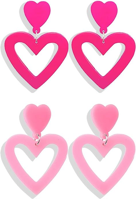 Barbie-inspired earrings for the Barbie outfit. Barbie Earrings, Pink Heart Earrings, Earrings Double, Heart Dangle Earrings, Heart Drop Earrings, Double Heart, Heart Earrings, Pink Heart, Red Heart