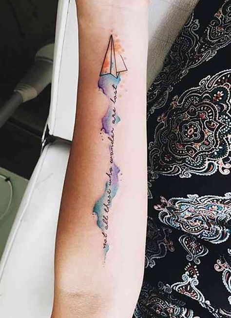 Quote about wanderlust travel tattoo Arrow Tat, Wanderlust Tattoos, Tattoo Arrow, Plane Tattoo, Adventure Tattoo, Wanderlust Tattoo, Cool Wrist Tattoos, Wrist Tattoos For Guys, Tattoo People