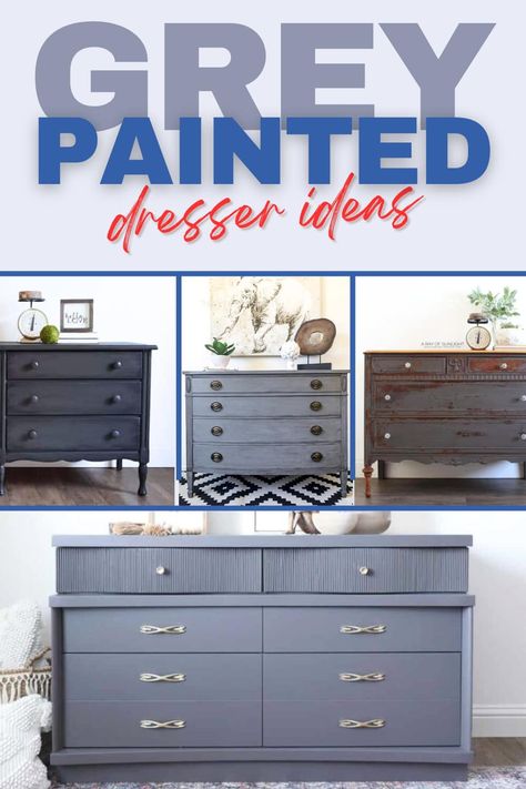 Grey Painted Dresser Ideas Grey Dresser Makeover, Grey Painted Dresser, Painted Dresser Ideas, Gray Dresser Makeover, Broken Dresser, Best Paint For Wood, Pink Dresser, Gray Nightstand, Dresser Refinish