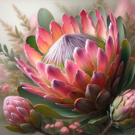 Cactus Flower Painting, Protea Art, Flower Drawing Tutorials, Protea Flower, Succulent Art, Abstract Flower Art, African Flowers, Africa Art, Plant Painting