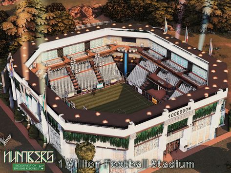 The Sims Resource - Numbers - 1 Million Football Stadium l noCC Sims 4 House Numbers Cc, Sims 4 Stadium, Sims 4 Basketball Court, Bloxburg Stadium, Sims 4 Football Cc, Sims 4 Cyberpunk Cc, Sims4 Lots, The Sims 4 Lots, Sims 4 Cheats