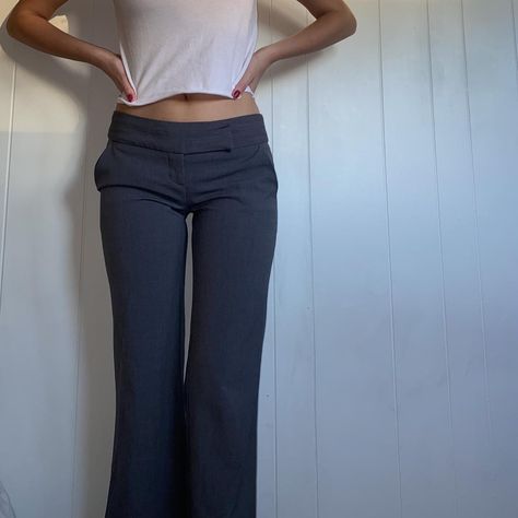 2000s low rise My Michelle business slacks --... - Depop Low Rise Slacks, 2000s Low Rise, Thrift Clothes, Slim Fit Dress Pants, Thrifted Outfits, Aesthetic Fits, Grey Trousers, Low Waisted, Work Outfits