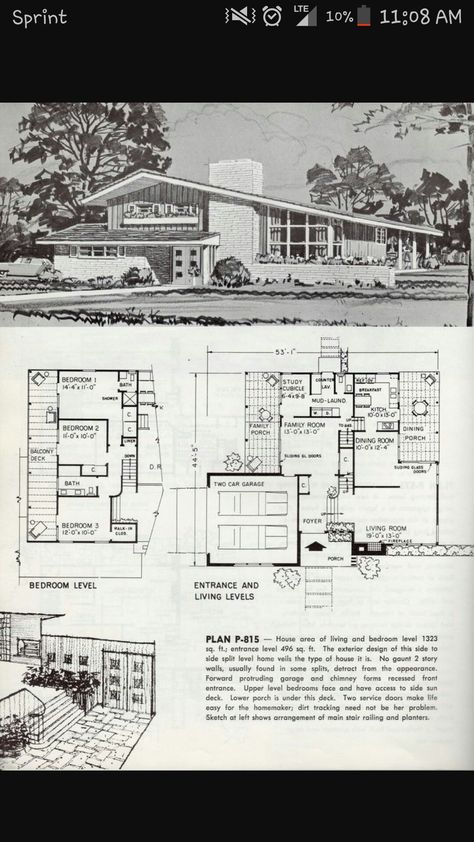 Exterior Reference, Sims Exterior, Vintage Floor Plans, Oasis Springs, Usonian House, Mid Century Modern House Plans, Midcentury Architecture, House Plans With Pictures, Vintage House Plans