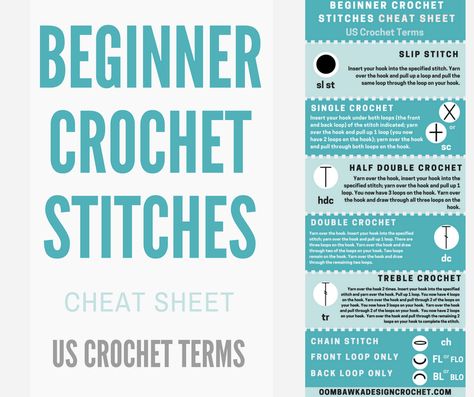 The Beginner Crochet Stitches and Symbols You Need to Know. • Oombawka Design Crochet Crochet Stitches Cheat Sheet, Beginner Crochet Stitches, Thermal Stitch, Shawl Tutorial, Crochet Hat Sizing, Crochet Stitches Symbols, Reverse Single Crochet, Crochet Stitches Guide, Half Double Crochet Stitch