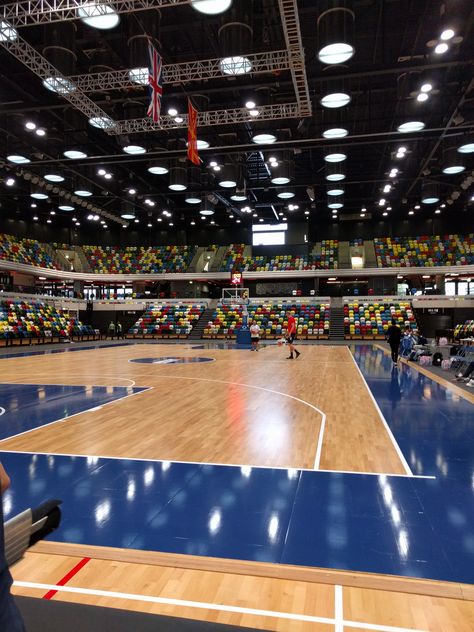 Floor #installed #branding laid, #baskets up for GB Basketball in #london Lapangan Basket, Basketball Arena, Basketball Floor, Floor Baskets, Ball Games, Sport Court, Nice Places, Arch Design, Environment Design