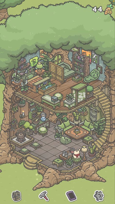 tsuki odyssey house decoration plants theme [tsuki odyssey] [tsuki adventure] [plants] [green theme] [bookshelf] [bedroom] [kitchen] Tsuki Odyssey House, Tsuki Odessy, Indie Game Art, Tsuki Odyssey, Adorable Homes Game, Art Sketches Doodles, Bunny House, Isometric Art, Isometric Design