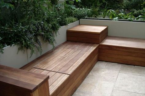 Deck Storage Bench, Deck Bench Seating, Built In Garden Seating, Corner Bench With Storage, Diy Patio Ideas, Garden Bench Plans, Corner Bench Seating, Diy Bank, Deck Bench