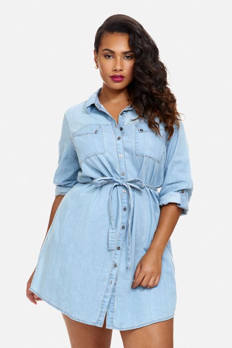 Plus Size Sophie Long Sleeve Denim Shirt Dress Denim Shirt Plus Size, Shirt Outfit Plus Size, Jean Shirt Outfits, Sophie Long, Figure Dress, Plus Size Dress Outfits, Long Sleeve Denim Shirt, Fashion To Figure, Denim Shirt Dress