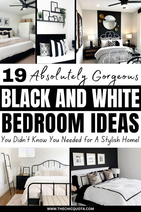 19 Stylish Black And White Bedroom Ideas To Copy Now For A Beautiful Room - The Chic Quota White Bedroom Black Furniture, Black White And Grey Bedroom, Black And White Bedroom Ideas, Black Walls Bedroom, Black Room Decor, Black And White Bedroom, Black White Bedrooms, Black And White Furniture, White Bedroom Ideas