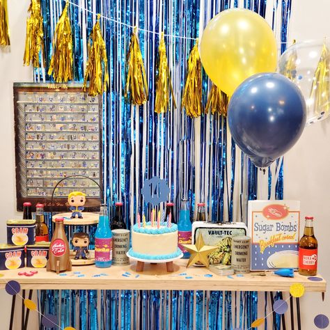 Throw a Vault-Tec Fallout Themed Birthday Party! All the DIY Details at Doodlecraftblog.com, link in bio. . https://www.doodlecraftblog.com/2024/04/host-perfect-vault-tec-birthday-party.html . . . #falloutseries #falloutparty #falloutcrafts #fallout #bethesda #falloutnewvegas #gaming #gamer #falloutcommunity #videogames #vault #wasteland #fo #vaultboy #falloutnv #cosplay #falloutmemes #nukacola #vaulttec #postapocalyptic #brotherhoodofsteel #photomode #falloutshelter   #pipboy #vaultdweller #wastelanders #fallout76 #fallout4 #doodlecraft #doodlecraftblog Fall Out Birthday Party Ideas, Fallout 4 Birthday Ideas, Fallout Birthday Party, Fallout Party Decorations, Fallout Party Ideas, Fallout Themed Party, Fallout Birthday Party Ideas, Fallout Food, Fallout Diy