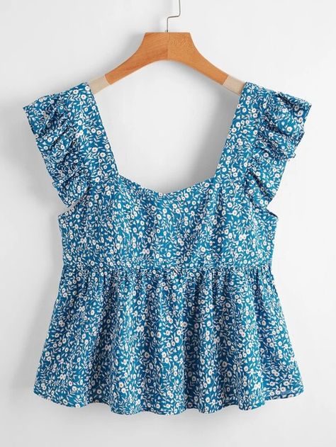 SHEIN Ruffle Strap Ditsy Floral Ruffle Hem Top for Sale Australia| New Collection Online| SHEIN Australia Preppy Shein Tops, European Summer Tops, Cute Summer Blouses, Preppy Tops Summer, Blue Floral Top Outfit, Shein Tank Tops, Flower Tops Outfit, Cute Tops For Summer, Summer Tops Aesthetic