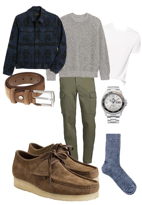 1 Look, 2 Budgets: Casual Fall Texture | Primer Travel Fits, Clarks Wallabees, Classy Outfits Men, Fits Men, Jack Kerouac, Men Stylish Dress, Mens Fashion Fall, Men Fashion Casual Outfits, Mens Fall