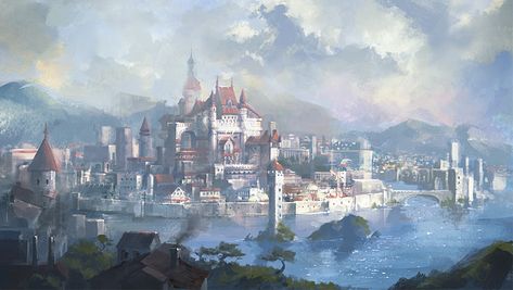 ArtStation - empire, Hui-Won Park Fictional Places, Fantasy Backgrounds, Fantasy Locations, Fantasy Background, Fantasy City, Fantasy Castle, Fantasy Setting, Fantasy Places, Landscape Scenery