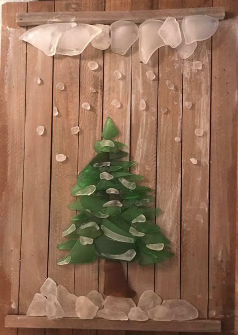 Pin on Sea glass / rock pictures Old C D Crafts, Beach Glass Tree, Seaglass Tree Diy, See Glass Crafts, Christmas Tree Sea Glass Art, Seaglass Art Christmas, Beach Glass Christmas Tree, See Glass Art, Sea Glass Art Christmas