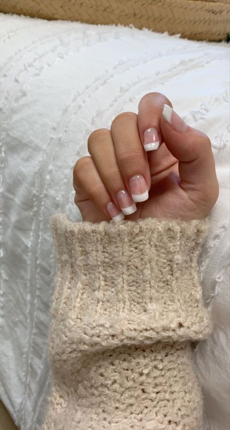 Nails Dip French Tip, Thick Tip French Nails, Thick French Manicure, French Nails Thick White, White French Dip Nails, Short Thick French Tip Nails, Thick French Tip Nails Square, French Nails Dipping Powder, White Tip Dip Powder Nails