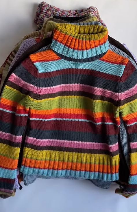 Colorful Knit Sweater, Striped Sweater Outfit, Colorful Knit, Falling Leaves, Knit Turtleneck Sweater, Colourful Outfits, Striped Knit, New Outfits, Fashion Inspo Outfits