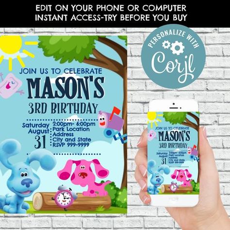 Blues Clues Birthday, Tractor Birthday Invitations, Blue's Clues Birthday Party, Birthday Party Invitations Free, Shark Birthday Invitations, Clue Party, Tractor Birthday, Blue's Clues, Blues Clues