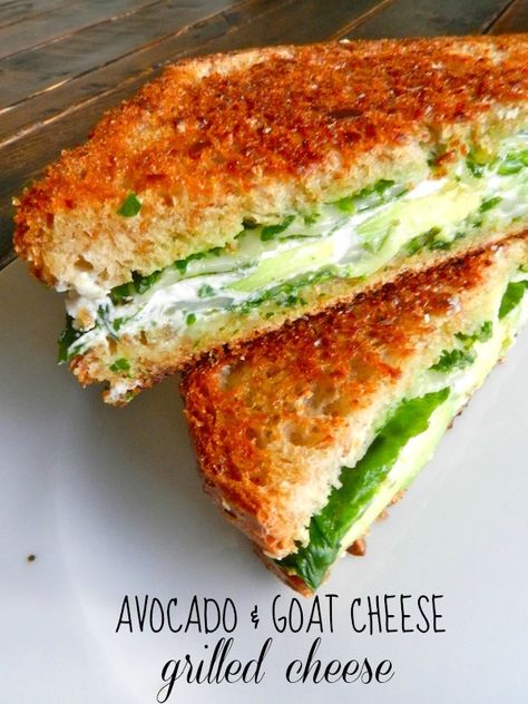 Avocado & Goat Cheese Grilled Cheese by Rachel Schultz Goat Cheese Grilled Cheese, Avocado Goat Cheese, Sandwiches Recipes, Pembuat Roti, Goat Cheese Recipes, Party Sandwiches, Cheese Sandwich, Wheat Bread, Grilled Cheese Sandwich