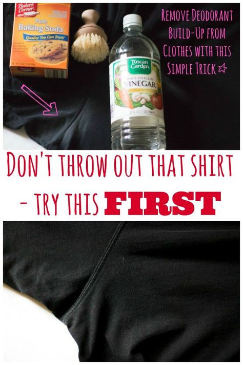 Don't throw that shirt away just because it has a build up of deodorant. Try this simple method to remove deodorant stains easily. Remove Deodorant Stains, Underarm Stains, Clean Baking Pans, Dark Clothing, Cleaning Painted Walls, Pit Stains, Glass Cooktop, Deep Cleaning Tips, Black Clothes