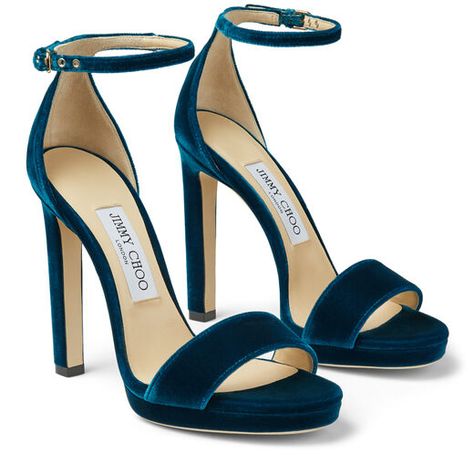 Dark Blue Heels, Teal Heels, Hak Tinggi, Velvet Sandals, Jimmy Choo Heels, Blue Heels, Womens Shoes High Heels, Fabulous Shoes, Fashion Heels