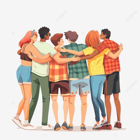 group of cartoon friends standing and hugging together back view flat friend hug back png Comfort Friend, Back Png, People Hugging, Cartoon Friends, Friends Hugging, Friends Clipart, Transparent Image, Group Of Friends, Back View