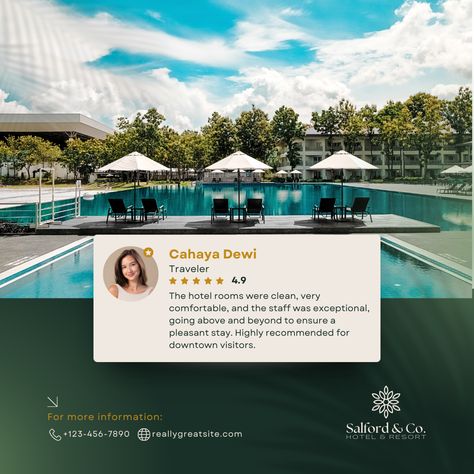 Green Minimalist Modern Hotel Review Instagram Post Canva Template #instagram #socialmedia #ig #story #canva #template #post #social #media #hotel #resort Airbnb Post Ideas, Resort Social Media Post, Hotel Instagram Feed, Hotel Social Media Design, Hotel Social Media Post, Feedback Design, Canva Template Instagram, Hotel Ads, Property Ad