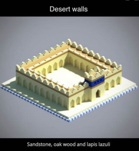 Desert Walls Idea Sandstone Wall Minecraft, Chunkworld Minecraft, Minecraft Ziggurat, Minecraft Babylon, Minecraft Sandstone, Minecraft Wall Designs, Minecraft Desert, Construction Minecraft, Minecraft Building Guide