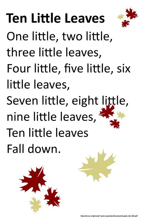 Itty Bitty Rhyme: Ten Little Leaves Leaves Are Falling Song Preschool, Fall Rhymes Preschool, Songs About Trees Preschool, Preschool Fall Circle Time Activities, Tree Songs Preschool, Leaves Songs Preschool, Songs About Leaves For Preschool, Halloween Songs For Infants, Tree Poems Preschool