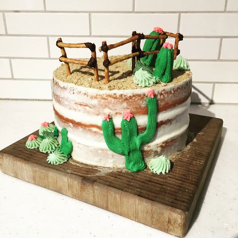 The ultimate cactus cake 🌵 #cactuscake #baking #decorating #cakedecorating #birthdaycake #nakedcake #desert #cowboy #cowgirl #patisserie #gateau #cactus Western Cake Ideas, Desert Cowboy, Cowboy Cake, Deco Cake, Cowboy Cakes, Cactus Cake, Daughters Birthday, Cake Kids, Baking Decorating