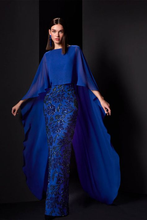 Evening New Arrivals – HerTrove Cape Sleeves Gown, Ball Gown With Cape, Embroidered Gowns, Sea Outfit, Gown With Cape, Sheer Cape, Elven Dress, Outfit Planning, Cape Top