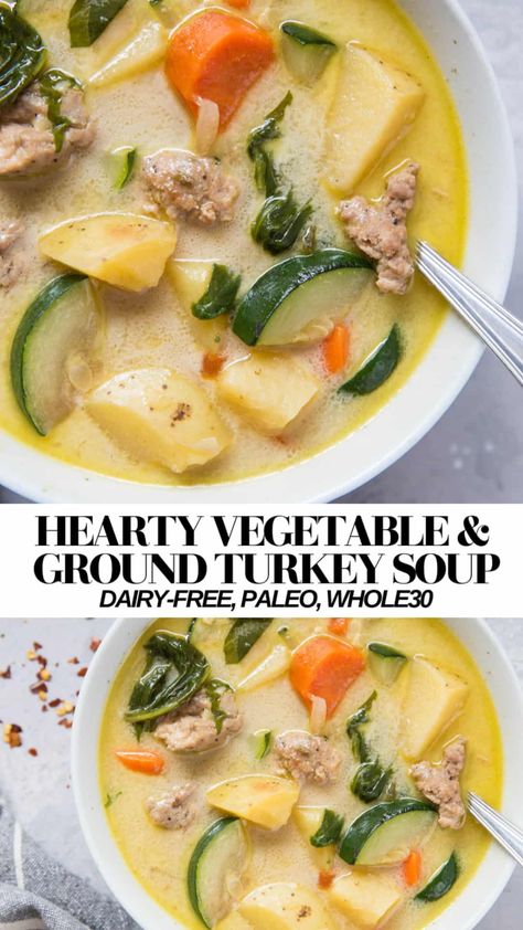 Hearty Ground Turkey Soup with Vegetables - The Roasted Root Soup With Vegetables, Ground Turkey Soup, Healthy Ground Turkey, Turkey Soup Recipe, Dinner Pasta, Paleo Soup, Turkey Soup, Ground Turkey Recipes, Healthy Soup Recipes