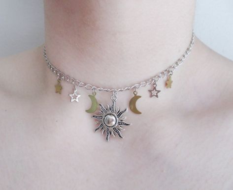 90s Style Grunge, Sun Choker, Bohemian Sun, 90s Choker, Moon Choker, Fairy Shoes, Magical Jewelry, Funky Jewelry, 90s Style