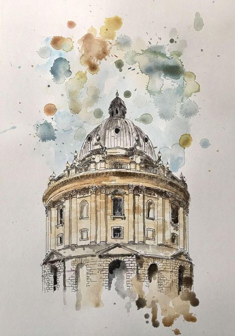 Radcliffe Camera, Camera Illustration, Watercolor House Painting, Watercolor Architecture, Watercolour Inspiration, Watercolour Illustration, Architecture Drawing Art, Architectural Sketch, Building Art