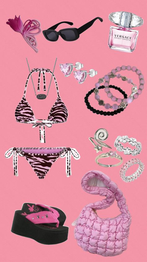 #pink #black #outfitinspo #fitinspo #summer #summerfit #beach #beachfit #bikinis #bikiniseason #y2k Pink Pool Outfit, 2000s Bathing Suits, Y2k Bathing Suit, Pool Outfits, Y2k Beach, Beach Fits, Fitness Inspo, Bachelorette Party, Pink Black