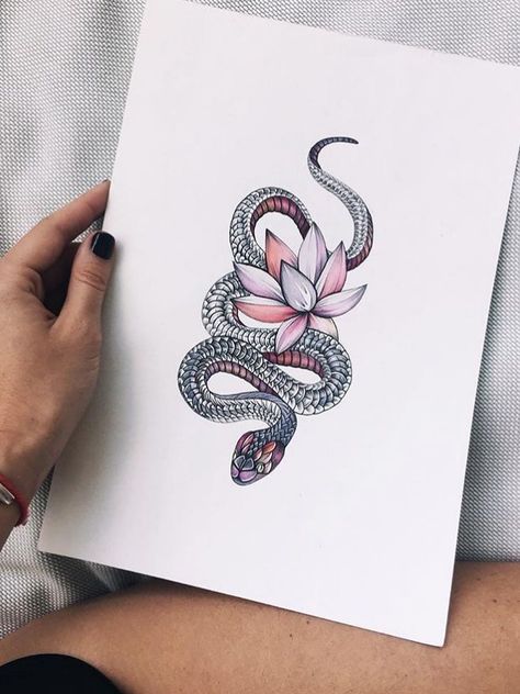 #snaketattoo #snake #flowertattoo #flover #lotus #color #linework Scroll Tattoo, Tattoo English, Tattoo Celtic, Tattoo Pretty, Shamrock Tattoo, Scroll Tattoos, Small Symbol Tattoos, Tattoos Female, Shamrock Tattoos