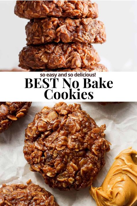 The BEST No Bake Cookie recipe! Made with simple ingredient you probably already have on hand! Perfect for any occasion or holiday! #nobakecookies #nobakecookiesrecipe #nobakecookiespeanutbutter #nobakecookiesrecipeeasy Quick Cookie Recipe 3 Ingredients, No Bake Cookies Easy, No Bake Oatmeal Cookies 4 Ingredients, Small Batch No Bake Cookies, Nobakecookies Recipe, No Oven Cookies Easy Recipes, No Bake Cookie, No Bake Cookie Recipes, No Butter Cookies