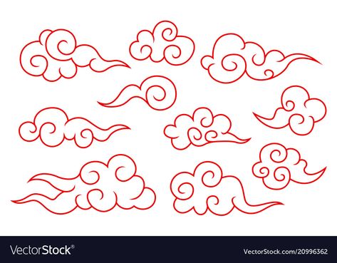 Chinese Clouds, Cloud Tattoo Design, Cloud Tattoo, Chinese Pattern, Cloud Drawing, Japanese Tattoo Art, Chinese Patterns, Red Ink, Journal Doodles